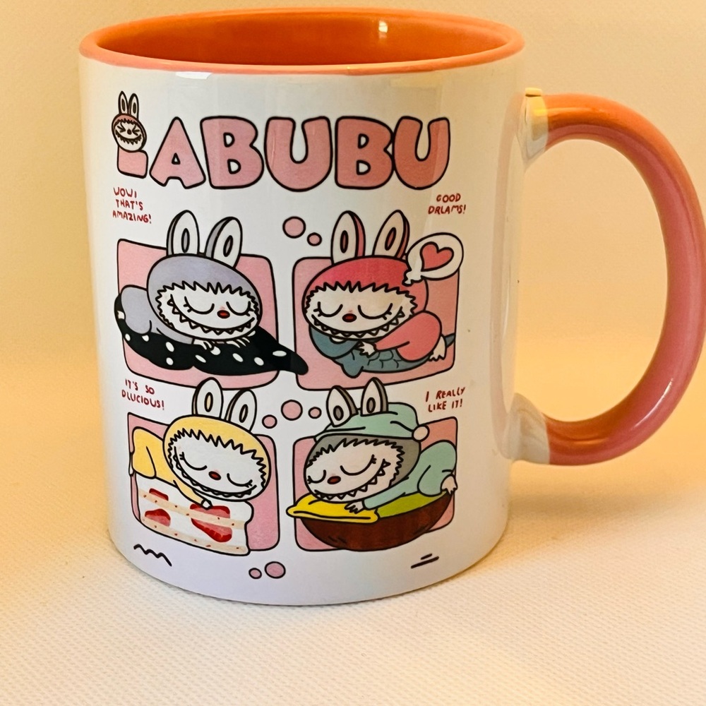 Monster Cute Bunny Cartoon Ceramic Mug - Pink Accent - Picture 2 of 6